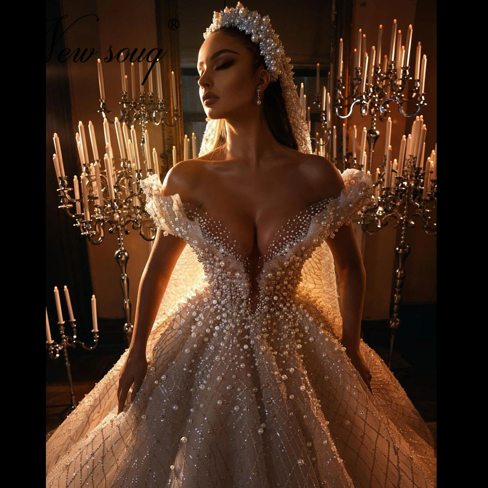 Saudi Arabia Beading Wedding Dresses For Haute Dubai Couture Robes Bride Gowns Robe De Mariee African Crystals Bridal Dress 2021