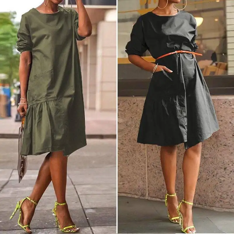 VONDA Offic Ladies Elegant Dress Women Knee-Length Dress Summer Sundress Casual Loose Half Sleeve Vestidos Plus Size S-5xl