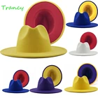 Шляпа фетровая с широкими полями для мужчин и женщин, Панама с желтым и красным дном, шляпа джазовая, верхняя одежда для церкви
