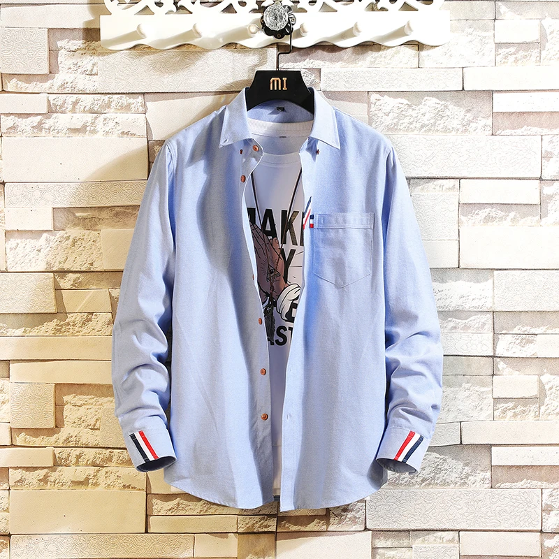 Men's Clothing Long Sleeve Oxford Plaid  Casual Shirt Front Patch Chest Pocket Regular-fit Button-down Collar Thick Work Shirts
