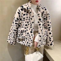 thicken loose fallwinter long sleeve coat fashion leopard print cotton padded jacket with cropped coat tops ladies coat82a