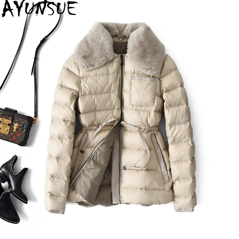 AYUNSUE куртка на белом утином пуху Женское зимнее пуховое пальто с воротником из