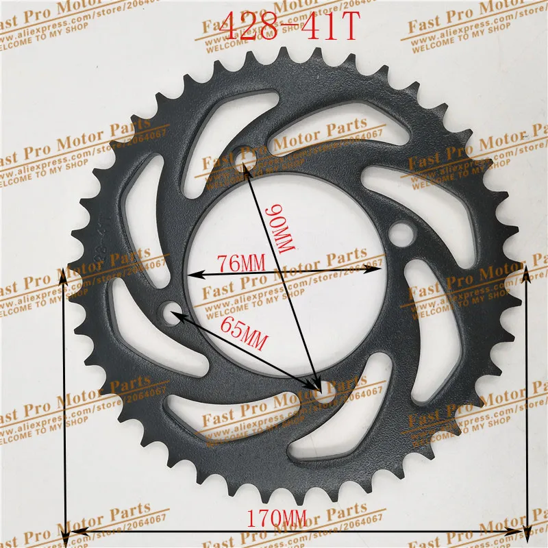 Звездочки задней цепи из черной стали для китайского питбайка, мотоцикла, мотокросса 428 cc-160cc, 41 Т, зуб 76 мм