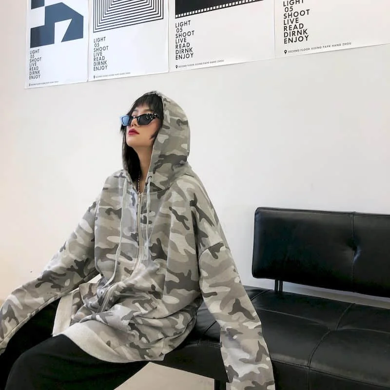 

hoodies women chic spring autumn bf street port style couple sports cardigan loose camouflage student sweater hooded jacket fem