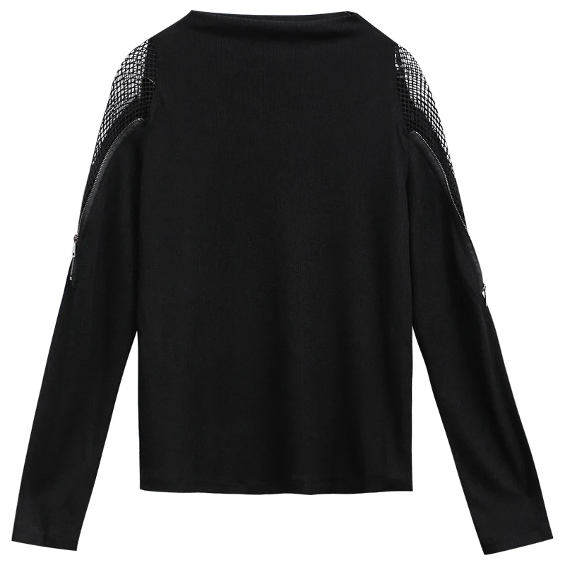 

Women T-shirt Long-Sleeve 2021 New Arrival Spring And Summer Fashion Netting Zipper Female T-shirt Black Korean Style c22