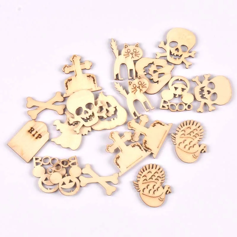 

50 шт. Хэллоуин Череп/Тыква деревянные ломтики поделки искусственные украшения ручной работы Скрапбукинг вечерние ринка домашний декор m2717