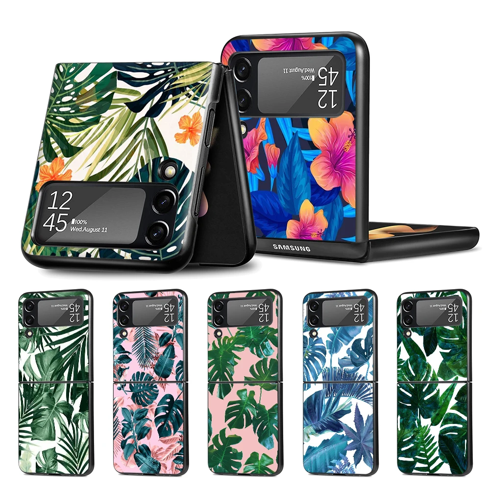 

Cell Phone Case for Samsung Galaxy Z Flip3 5G Black Coque Z Flip 3 Hard PC Luxury Cover Zflip3 Funda Vintage Cute Flower Leaves
