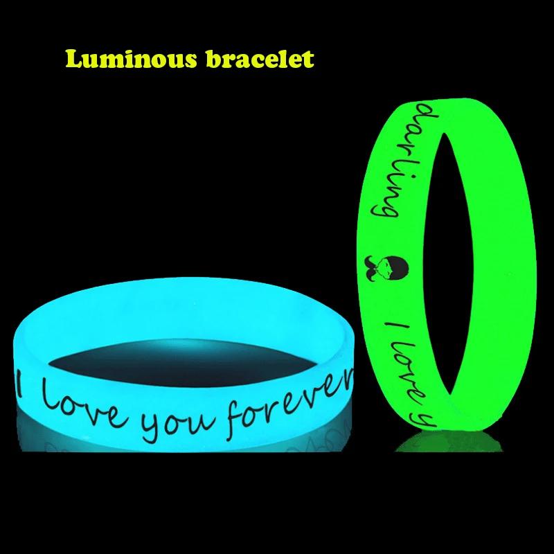

Luminous Silicone Bracelet Customized Glossy Printing Luminous Bracelet Couple Silicone Wrist Band Fluorescent Night Running