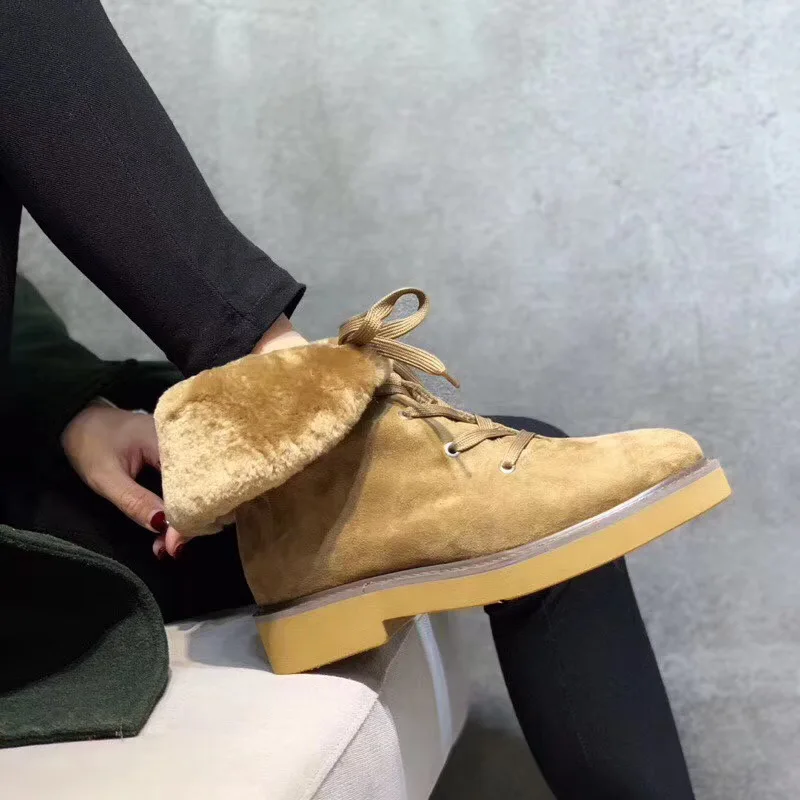 Winter shoes 2019 round toe lace up real fur warm genuine leather comfortable flat women | Обувь