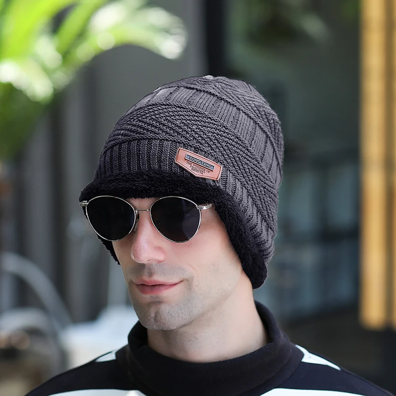 dark grey Теплые зимние головные уборы для мужчин и женщин Beanie подарки набор шарфов Skullies Beanies бархатная утолщенная шерстяная вязаная шапка-маска - Цвет: dark grey