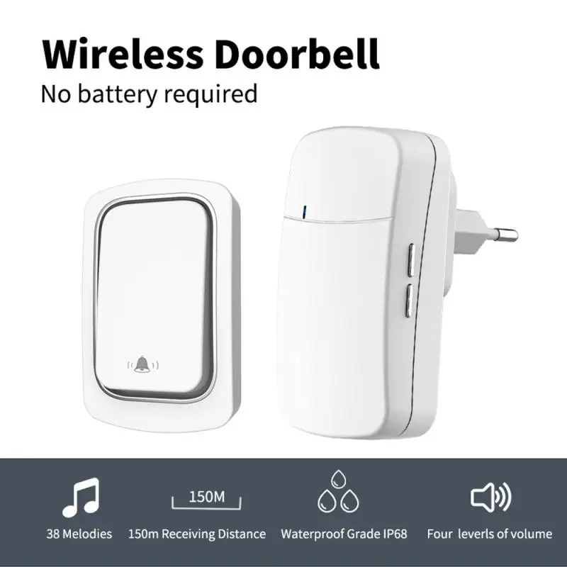 

Wireless Doorbell Ring Doorbell No Battery Required US EU UK Plug with IP68 Waterproof Welcome Bell Home Door Bell Smart Home