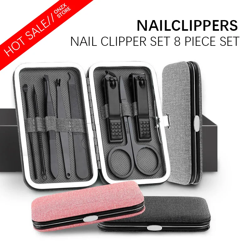 

8PCS Professional Stainless Steel Scissors Nail Clippers Set With A Storage Box Home Salon Use Manicure Kit Travel Pedicure Tool
