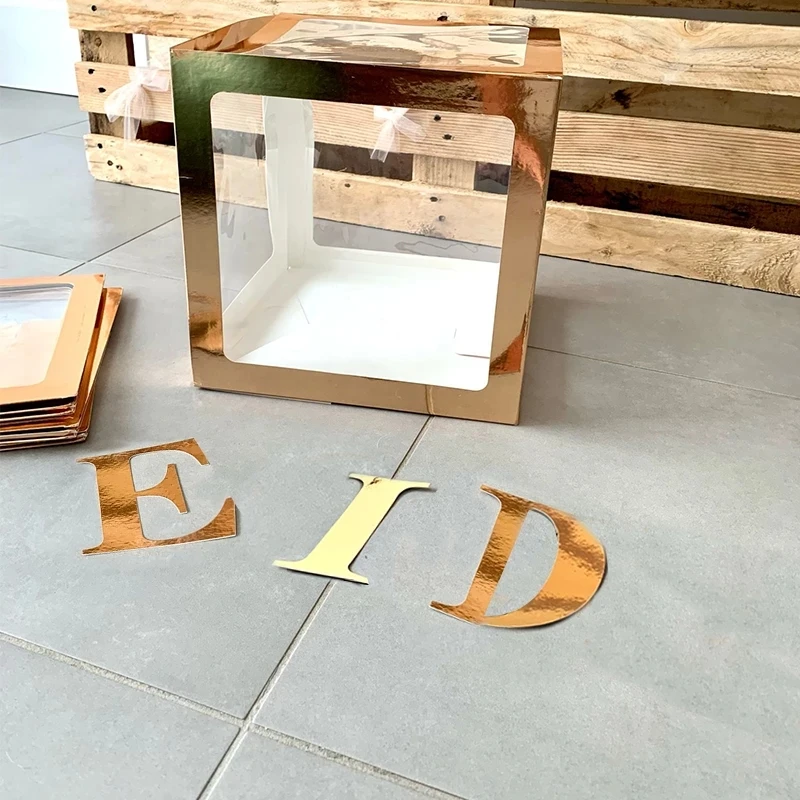 Caja de Globos de Oro rosa EID Mubarak con letras EID, decoraci&oacute;n de Ramad&aacute;n Kareem para el hogar, musulm&aacute;n, al-fitr Eid, fiesta, 3 piezas-3