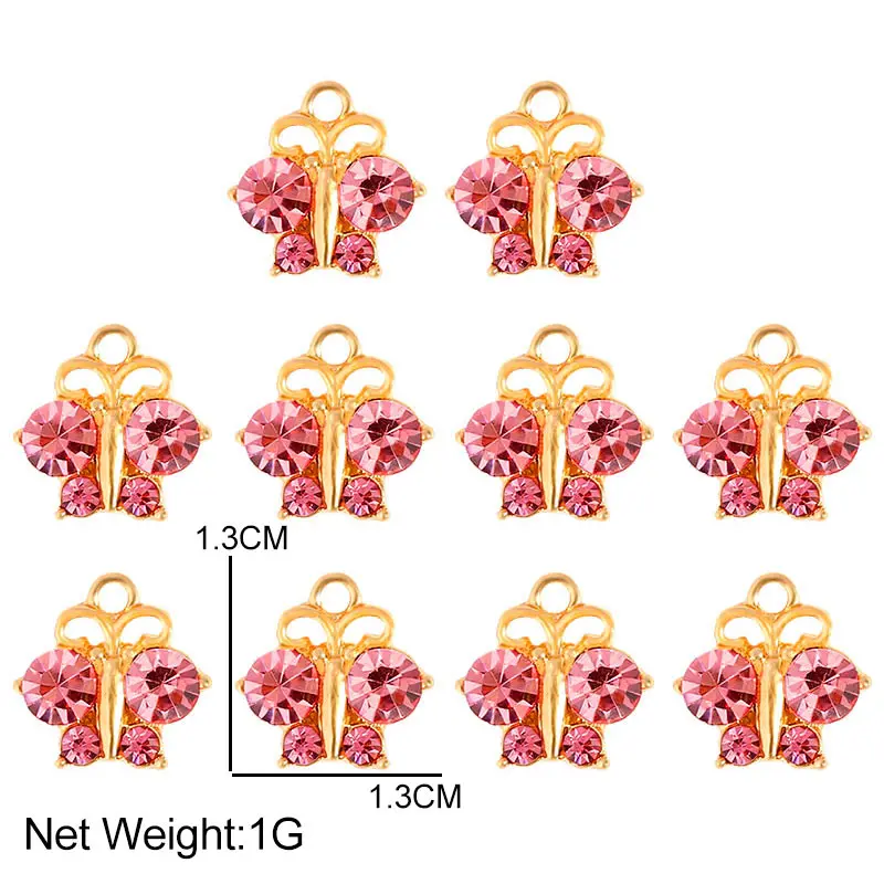 

10Pcs/set Crystal/Zinc Alloy Cute Butterfly Gold Color Charms 13*13mm Sweet Insect Charm For Jewelry Making Earrings Accessories