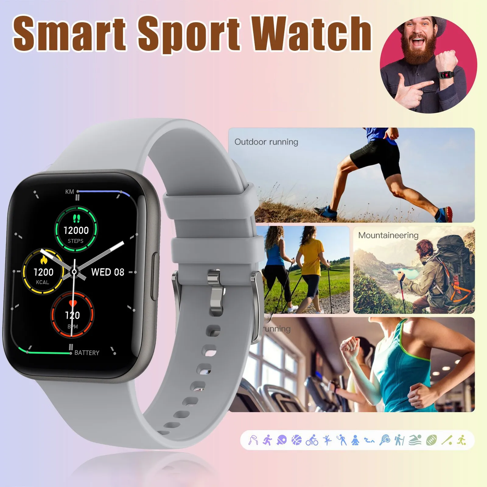 

Новинка 2021, женские и мужские спортивные Смарт-часы P25 с пульсометром, входящим звонком, напоминанием и таймером для обнаружения сна, спорти...