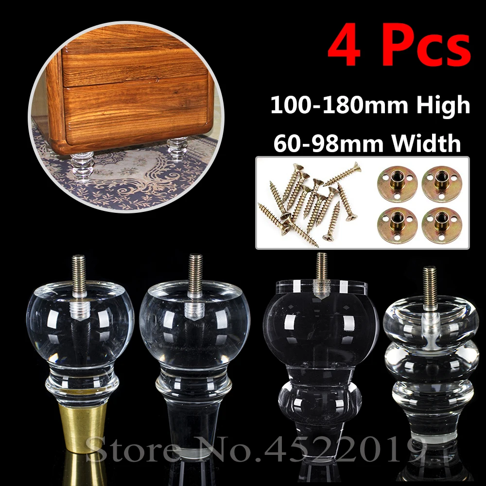 

4Pcs 4-7 inch High M10 Acrylic Furniture DIY Legs Clear Glass Feet for End Table Coffee Tables Buffets Cabinet Bed Tea bar Stool