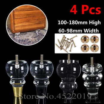 4Pcs 4-7 inch High M10 Acrylic Furniture DIY Legs Clear Glass Feet for End Table Coffee Tables Buffets Cabinet Bed Tea bar Stool