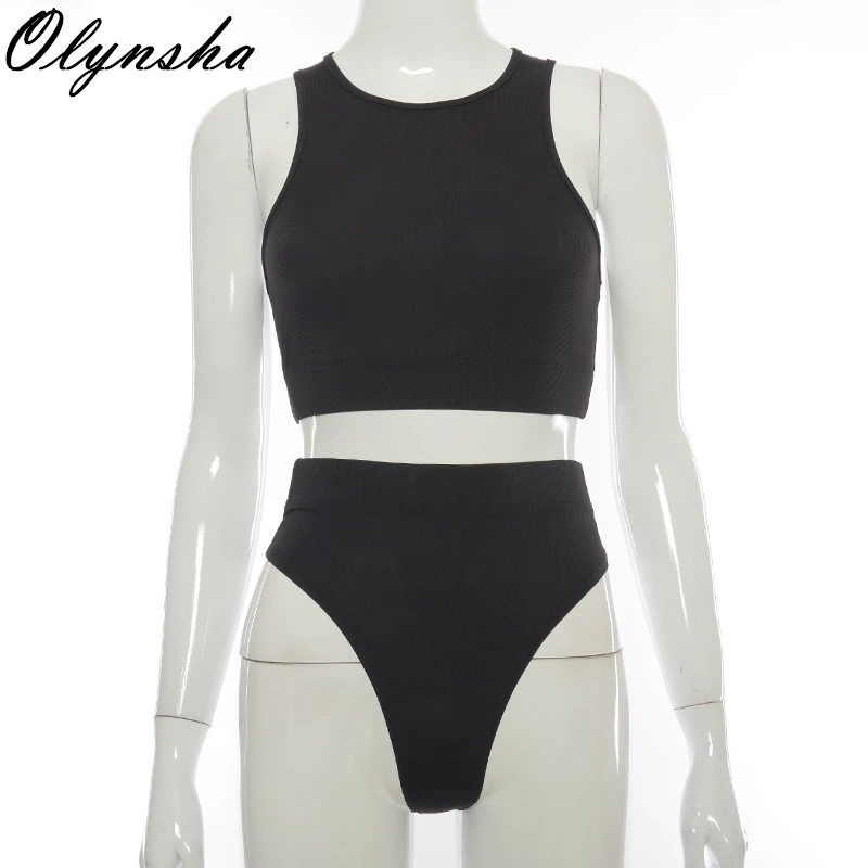 

Kim Kadashian Sexy Sleeveless Crop Tops + Shorts 2 Piece Set Women Stretchy Tracksuit 2021 Summer Beachwear Casual Set Swimwear