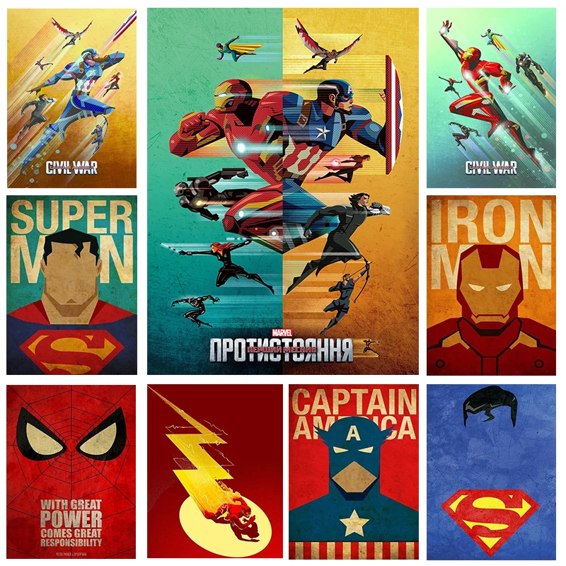 

Marvel Canvas Poster Minimalist Superheroes Vintage Poster Captain America Iron Man Thor Hulk Canvas Poster Superheroes Poster