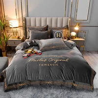 2020 Luxury Velvet Flannel Smooth Bedding Set Warm Fleece edge embroidery Duvet Cover Bed Sheet Pillowcases Queen King Size 4Pcs