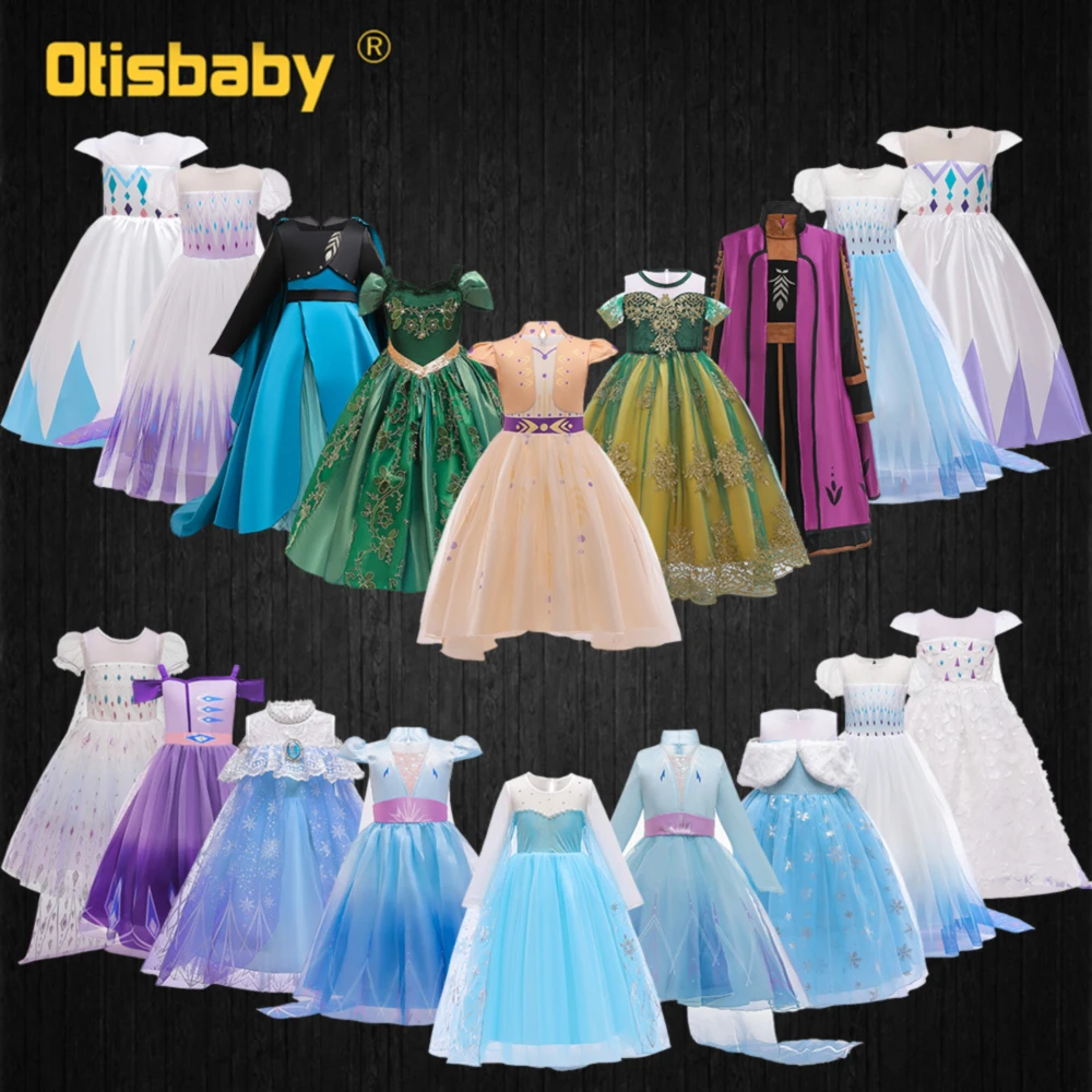 

Christmas Party Princess Elsa Anna Dress for Girls Children Halloween Carnival Role Play Costume Snow Queen 2 Lace Tulle Gowns