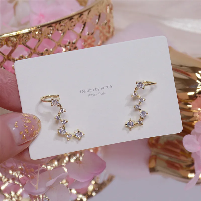 

Elegant Exquisite 14K Real Gold Big Dipper Shape Stud Earrings for Women Cubic Zircon ZC Earrings