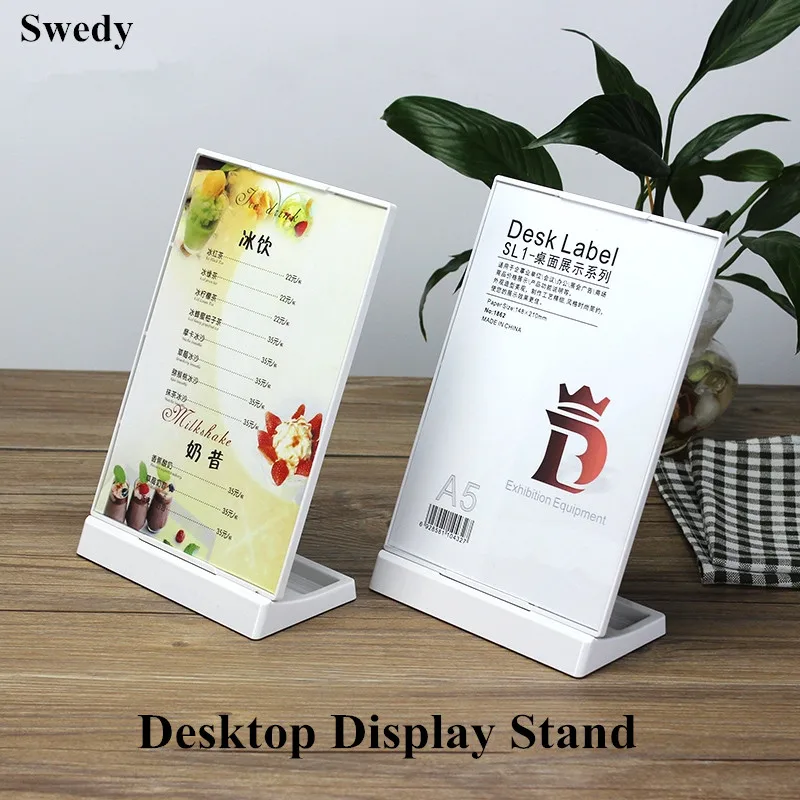 

A6 Slanted Portrait Plastic Sign Holder Display Stand Table Top Restaurant Menu Cards Paper Holder Ad Poster Leaflet