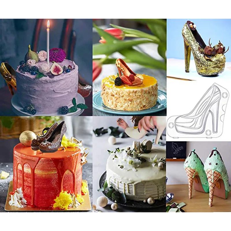 

Chocolate Mold 3d Ladies High Heels Transparent Plastic Cake Decorating Mold Fondant Chocolate Jelly With 3 clips ADW889