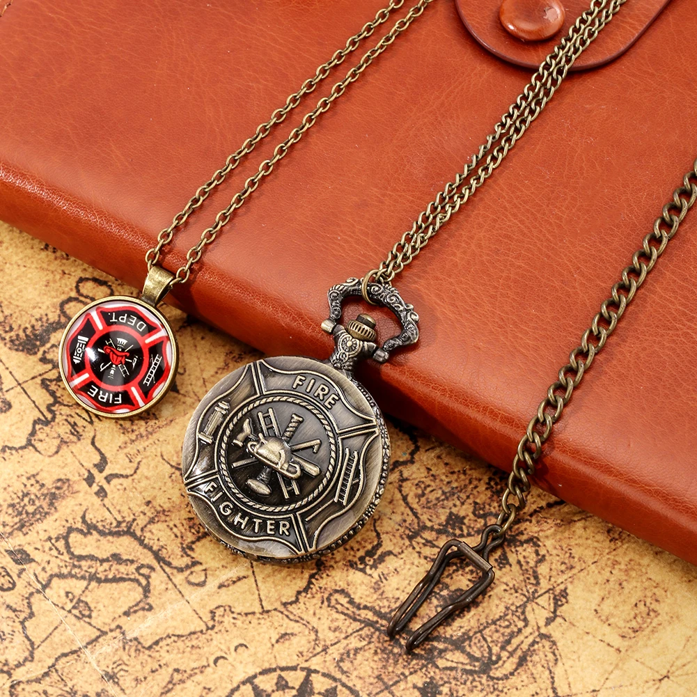 Retro Pocket Watch Kit Bronze Quartz Pocket Watch With Mini Necklace Accessories Pendant Watch Birthday Gift Set for Grandson