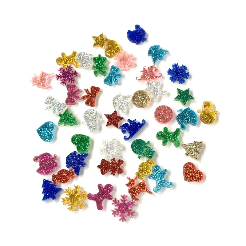 

(20pcs /lot) 12mm DIY Accessories Glitter Acrylic laser cut Decoration Tree Gingerbread Man Leaf Deer Christmas For Stud Earring