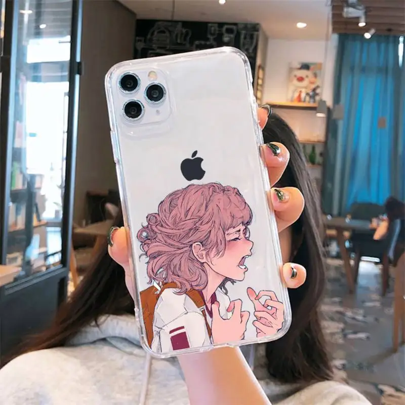 

Sad girl cool cartoon Phone Case Transparent soft For iphone 5 6 7 8 11 12 s c se plus mini x xs xr pro max cover shell funda