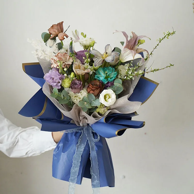 Цветочная упаковка полиэтиленовая пленка с золотой линией дуплексная бумажная