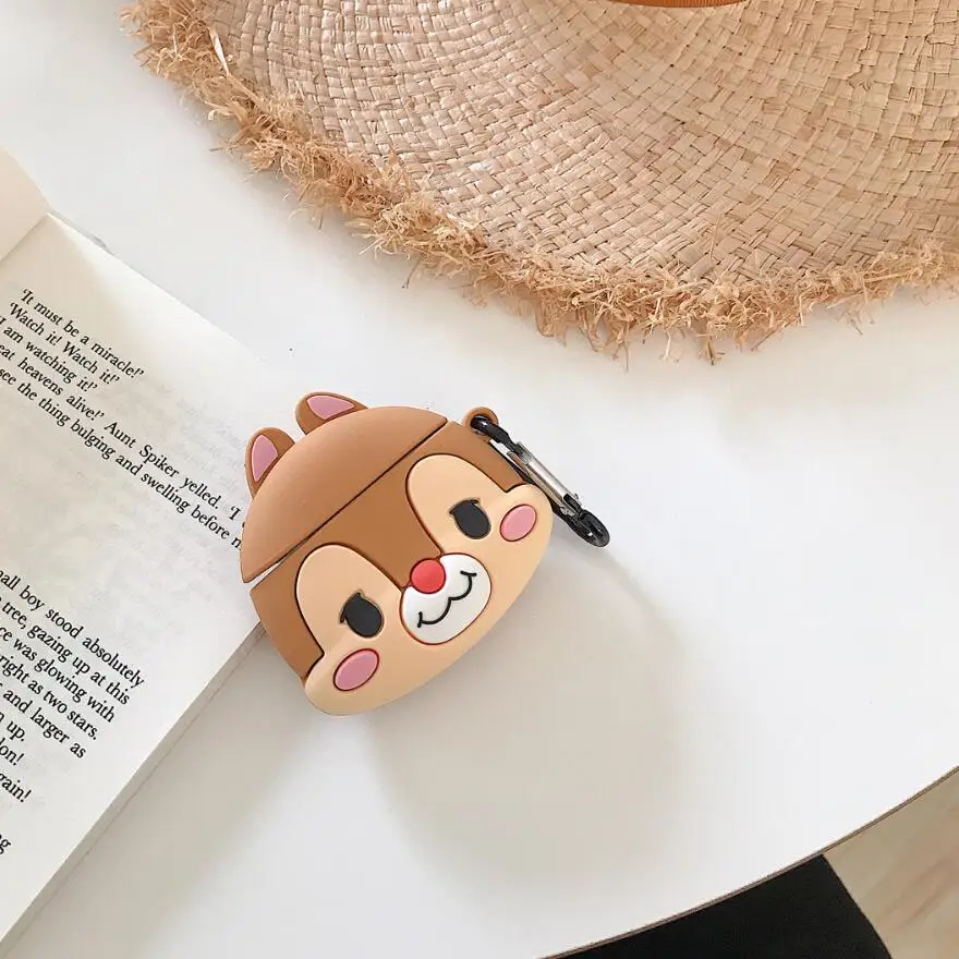 3D мультфильм chipmunk чип и Дейл силиконовый мягкий чехол для Apple Airpods 1/2 чехол беспроводной Bluetooth защитный чехол для наушников - Цвет: Хаки