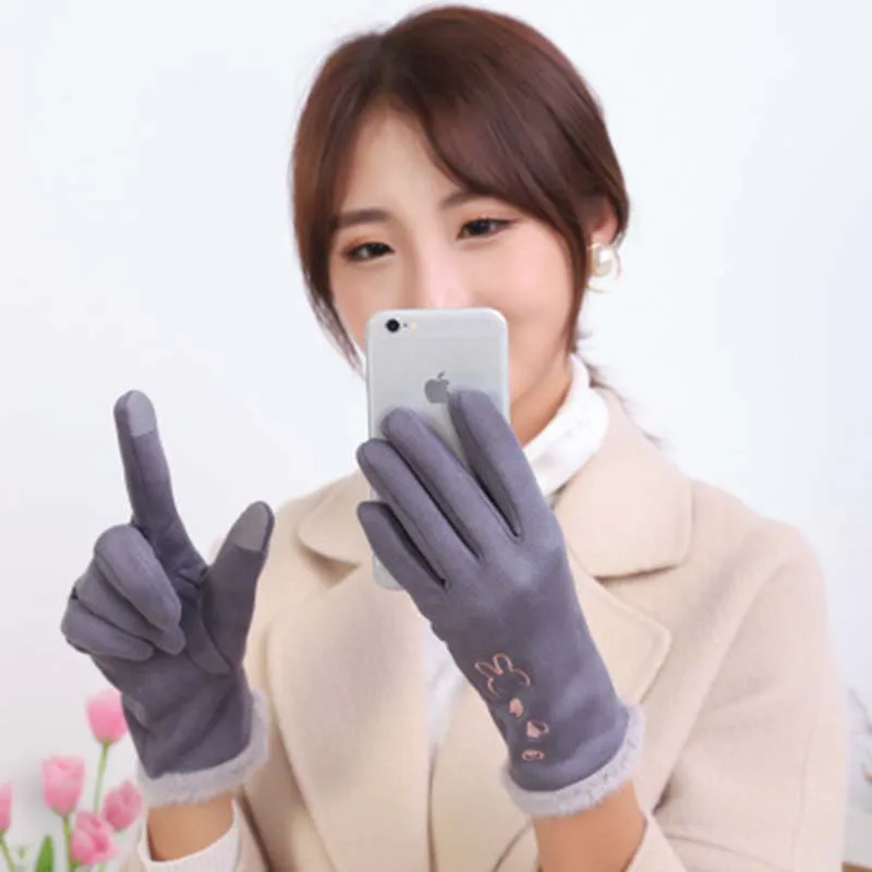 

Fleece gloves for women to keep warm in autumn and winter plus fleece touch screen student cute outdoor riding windproof D76