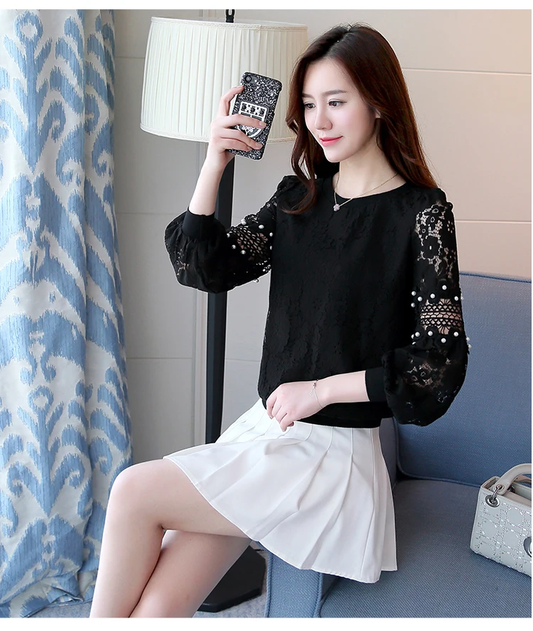 2021 модная розовая кружевная блузка женская рубашка с длинным рукавом Дамские