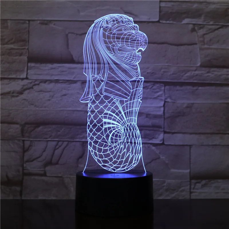Merlion 7 цветов меняющий Ночной Свет домашний прикроватный Авто меняющий ночник светодиодный животный Лев лампа Романтический Красочный домашний декор