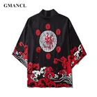 Мужская Уличная одежда, Свободный Повседневный Кардиган в японском стиле с полурукавами и принтом, куртки типа кимоно, для лета