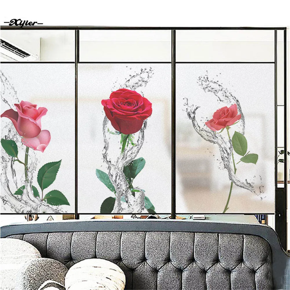

Rose Flower Window Film Privacy Glass Sticker UV Blocking Heat Control Window Coverings Window Tint for Homedecor