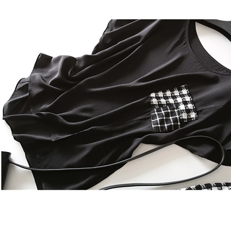 Модные комплекты для женщин шелковая футболка + клетчатые девять точек