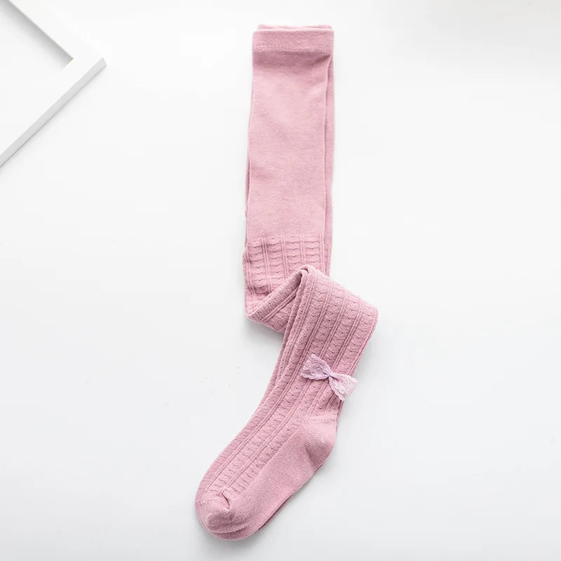 

Girls leggings spring and autumn new small seven with bow knitted white baby jumpsuit children's pantyhose