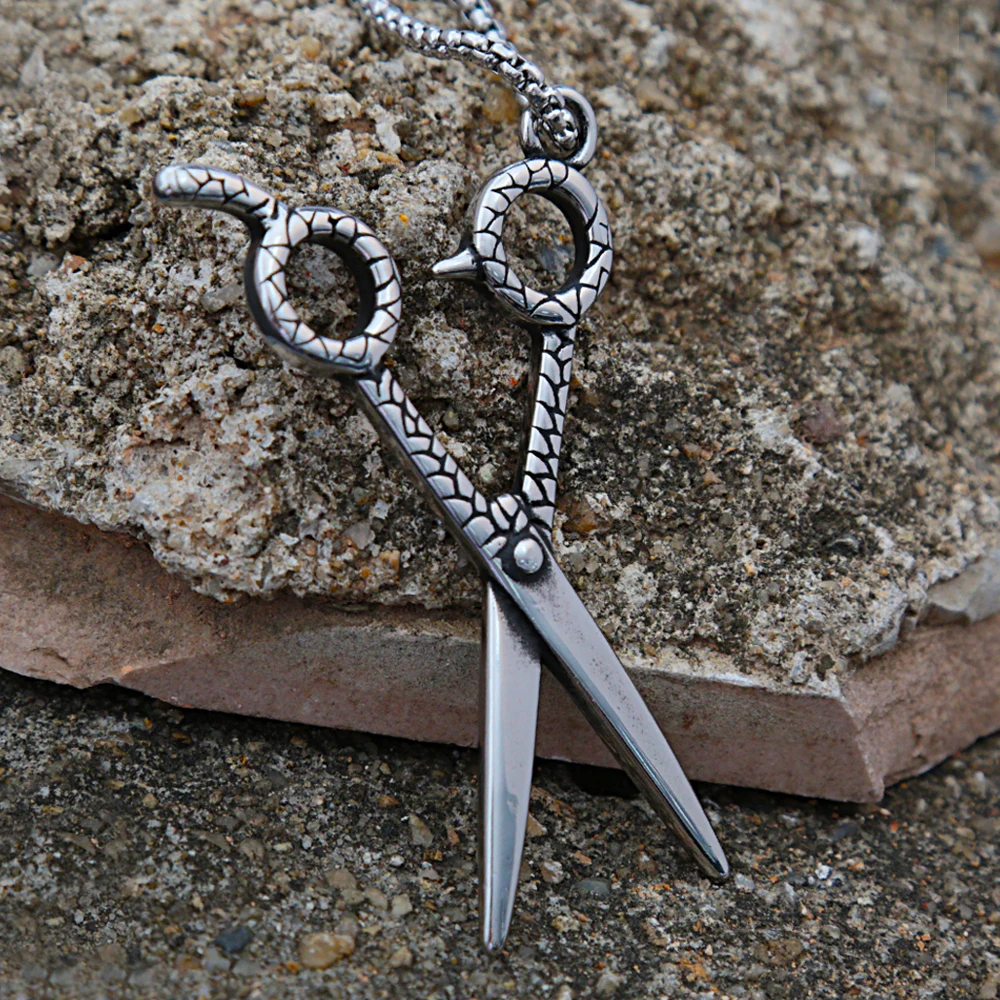 

Punk Men Stainless Steel Scissors Pendant Necklace Fashion Hairdresser Men's Long Chain Creative Jewelry Gift Wholesale