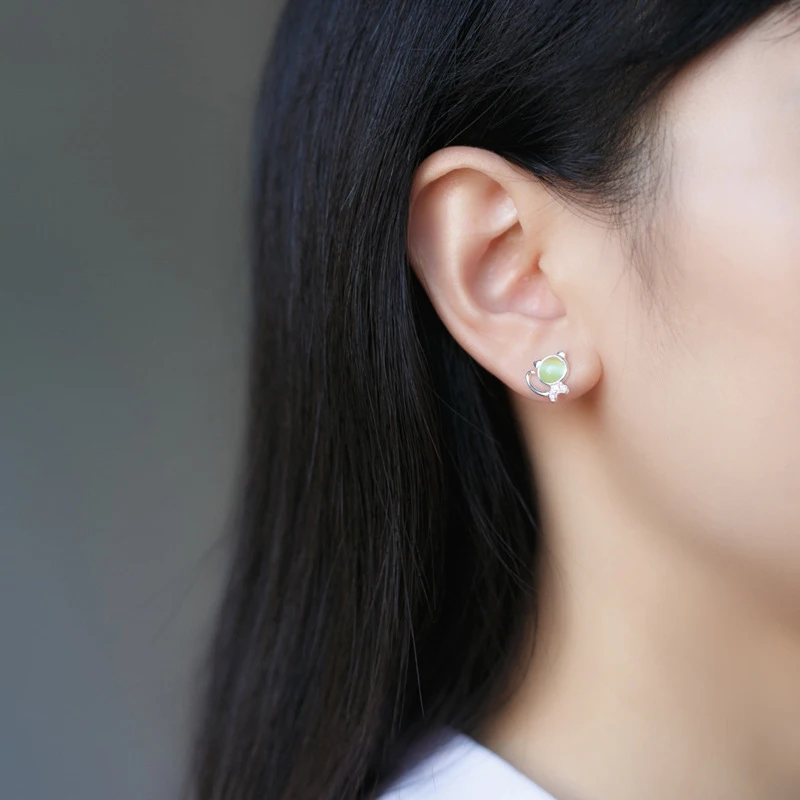 Colusiwei Silver 925 Collection Fox Animal Cute Cat Stud Earrings for Women Sterling Natural Opals Jewelry 2019 New | Украшения и