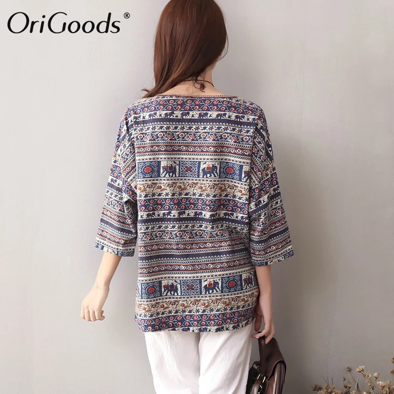 OriGoods Print T-Shirt Blouse Women Elephant Summer Tee Shirt Cotton O-neck Loose Casual Blusas Tops C064 | Женская одежда