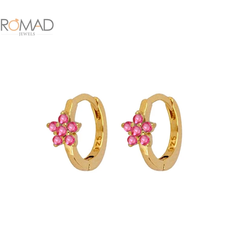 

ROMAD Pendientes 925 Silver Dripping Oil Earrings Round Rose Red Series HuggieEarrings Women 925 Sterling Heart-shaped Jewelry