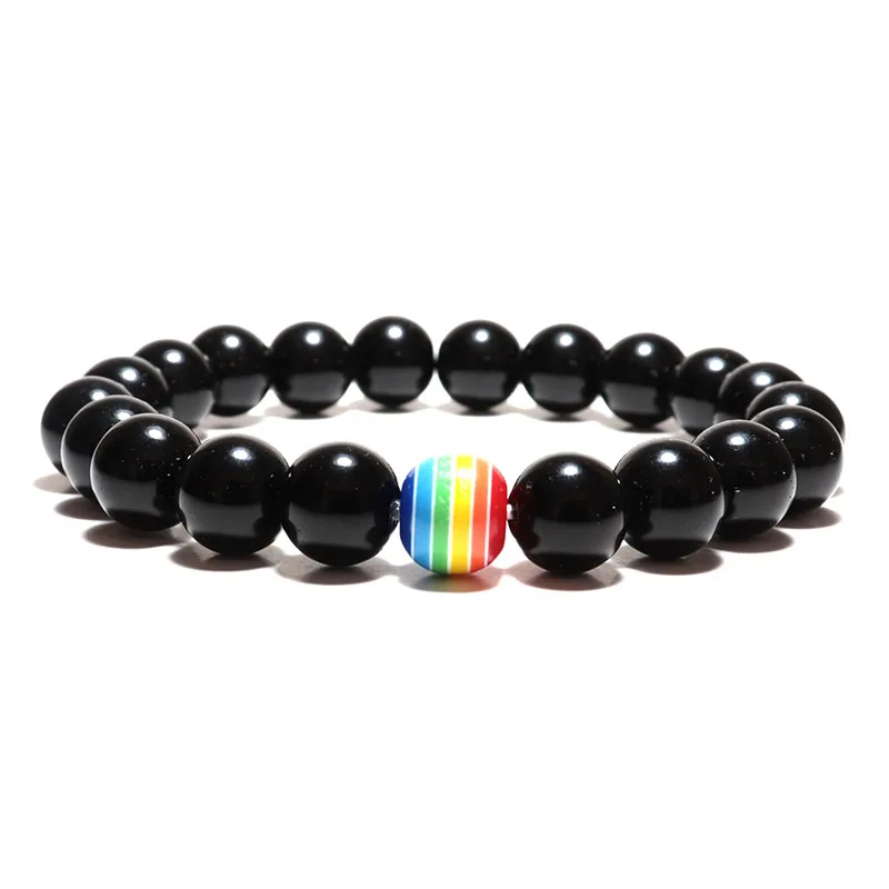 Модный браслет из натурального обсидиана мужской женский радужного камня
