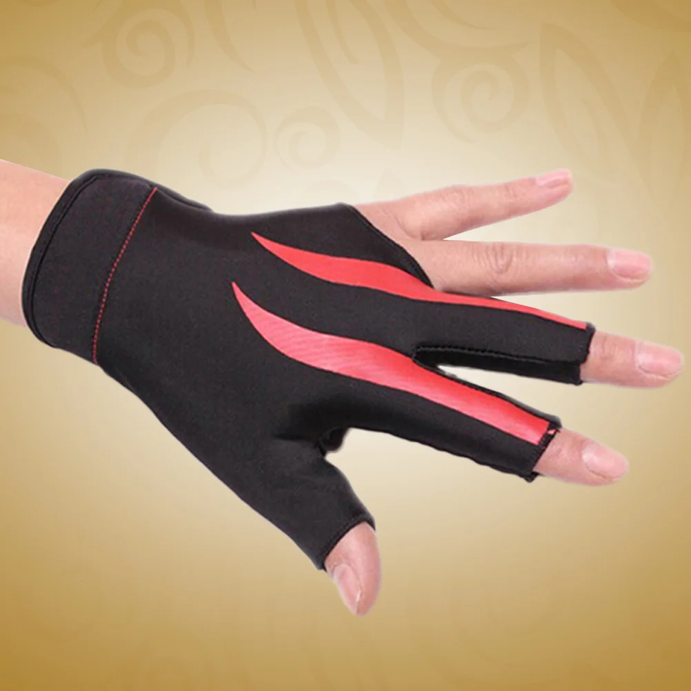 

Billiard 3-Finger Glove Snooker Pool Cue Shooter Glove Stretchable Half Finger for Left Hand (Red)