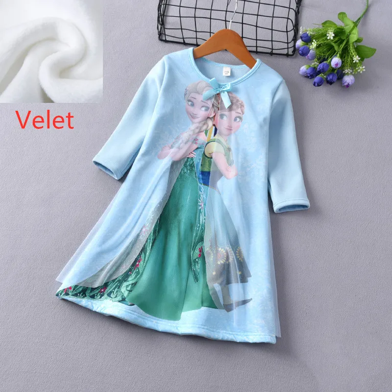 Теплое бархатное платье для девочек принцессы Эльзы и Анны vestidos детское Детский