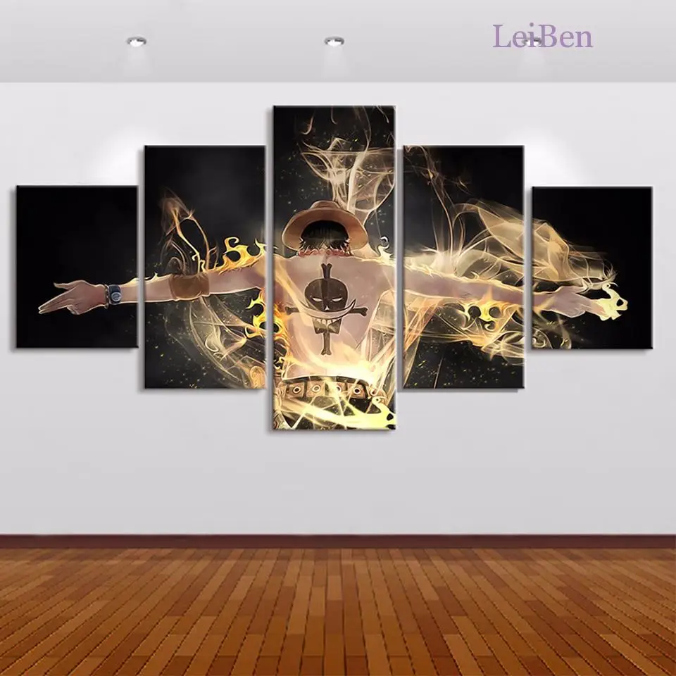 

Five Piece Cartoon Canvas Painting Vintage Wall Art Poster Anime Luffy Modular Picture Home Decoration Kid Room Mural Frameless