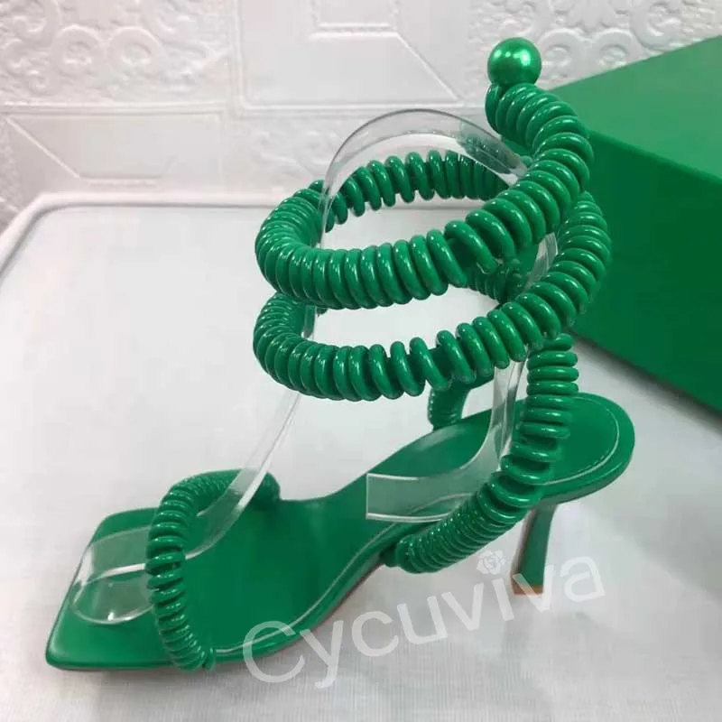 Green Ankle Strap Brand Sandals Women Sexy Square Open Toe Gladiator Sandals High Heels Party Shoes Summer Sandalias Mujer 2022 images - 6