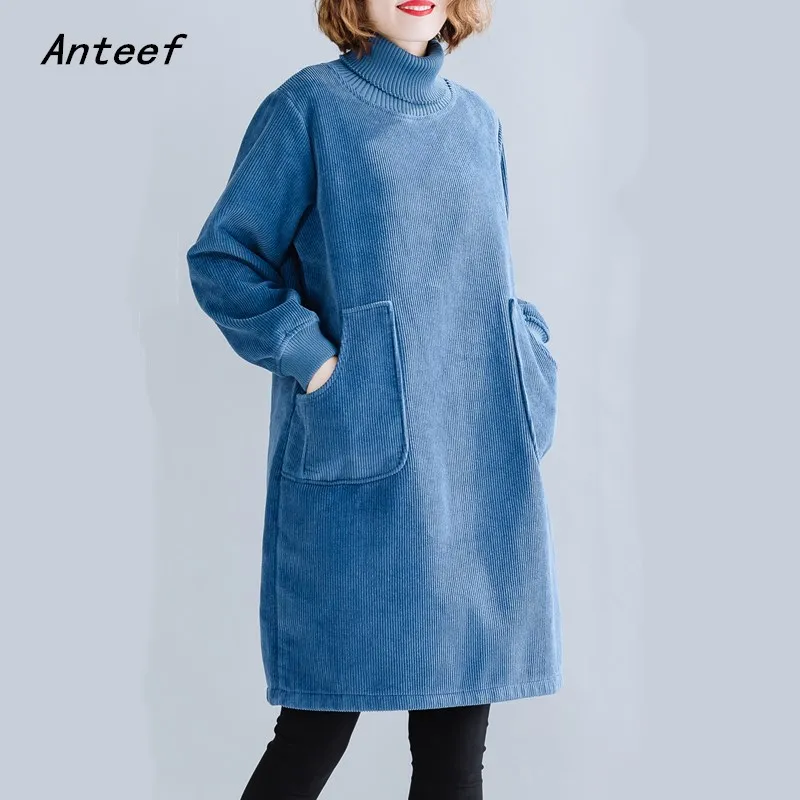 Длинный рукав плюс размер вельветовое винтажное женское повседневное свободное